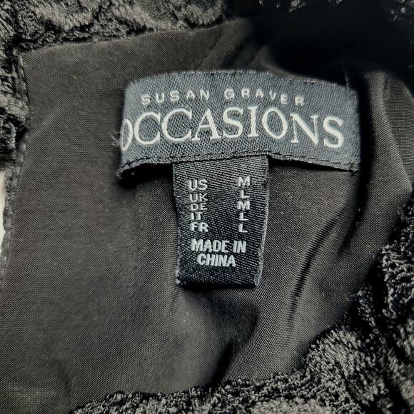 Susan Graver Occasions Black Button Mock Neck Lace Floral 3/4 Sleeve Top Medium - Picture 8 of 8